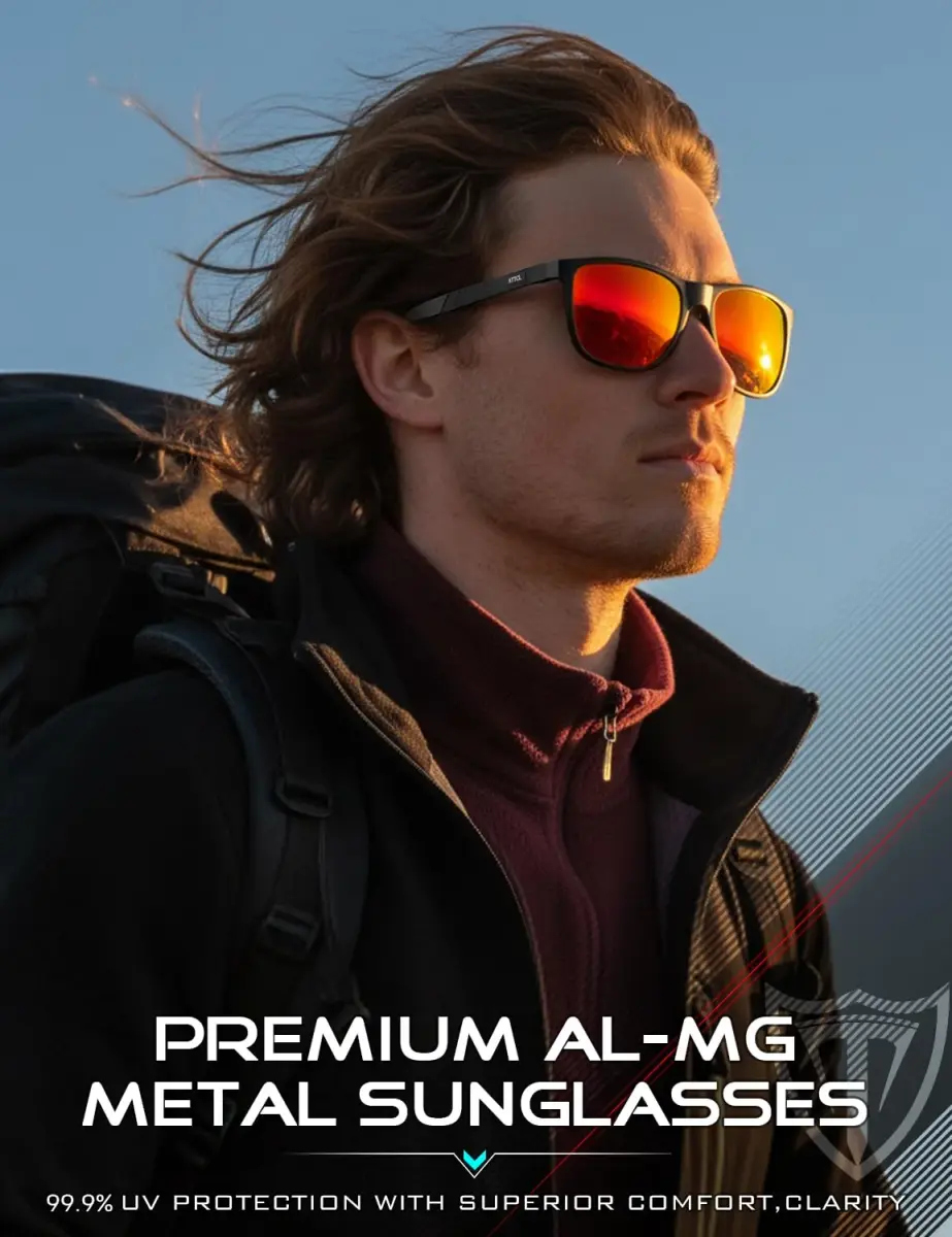 ATTCL Men's Polarized Sunglasses - Black-Red Frame with Silver Mirrored Lenses, UV400 Protection - view 2