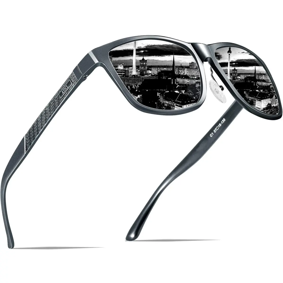 ATTCL Men's Grey-Grey Polarized Sunglasses - Retro Metal Frame, Non-Mirrored Lenses - main product image