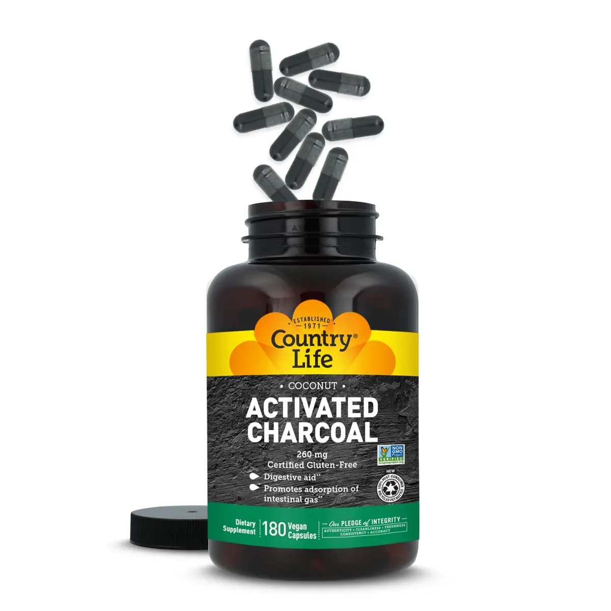 Country Life Coconut Activated Charcoal 260 mg | Vegan Capsules for Digestive Support - view 5
