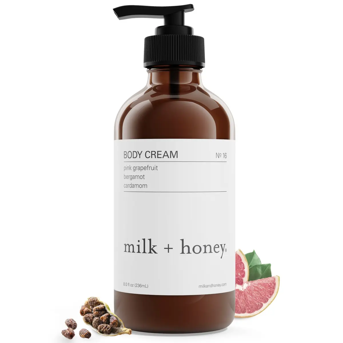 milk + honey Body Lotion No. 16, Pink Grapefruit Bergamot Cardamom, 8 oz | Ultra-Nourishing Moisturizer for All Skin Types - main product image