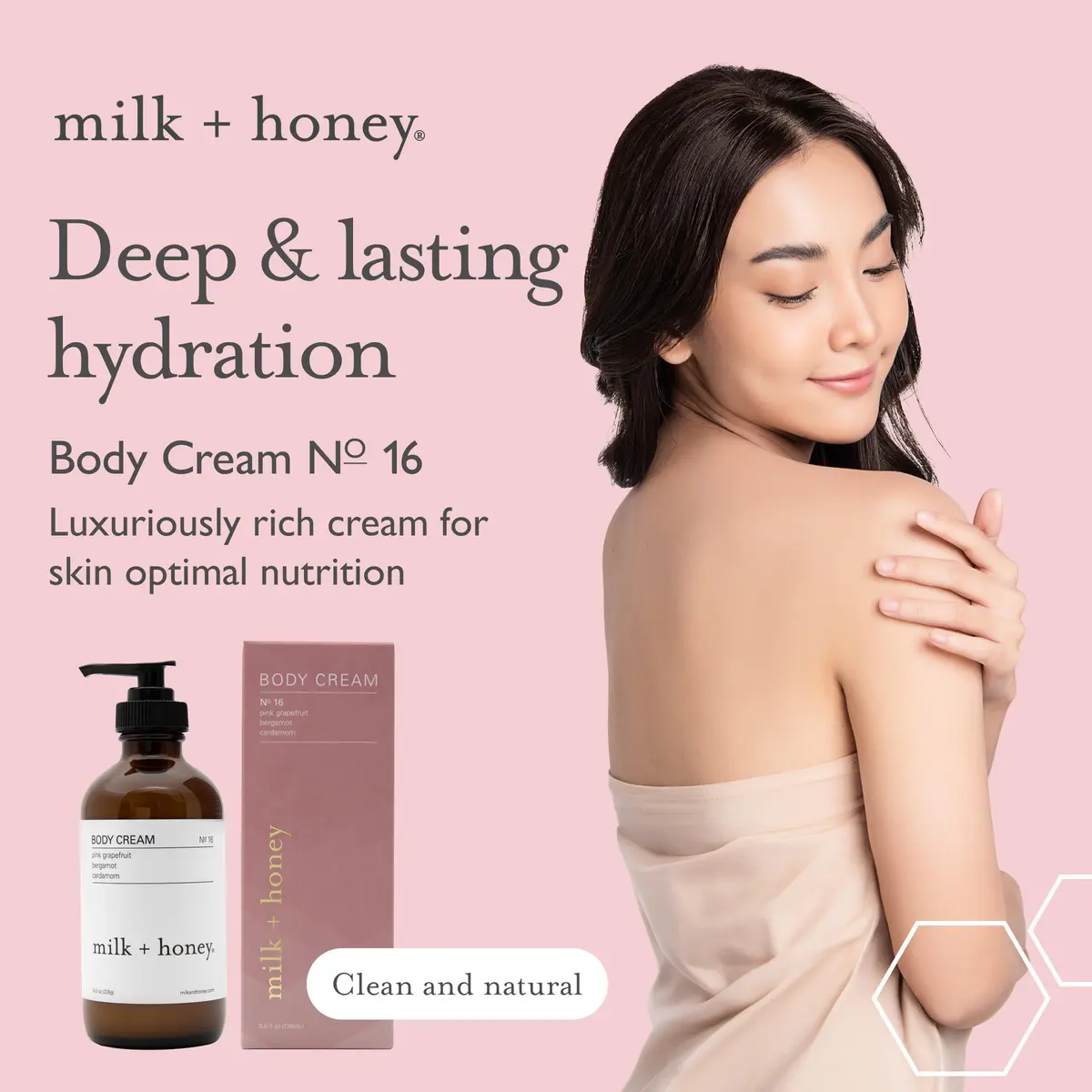 milk + honey Body Lotion No. 16, Pink Grapefruit Bergamot Cardamom, 8 oz | Ultra-Nourishing Moisturizer for All Skin Types - view 2