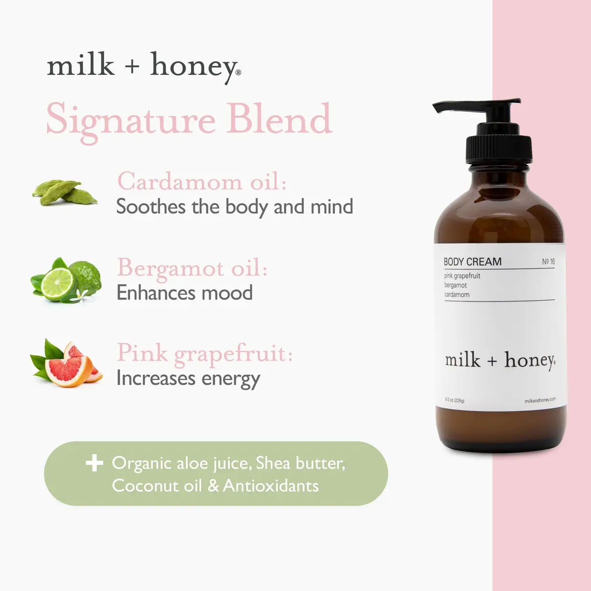 milk + honey Body Lotion No. 16, Pink Grapefruit Bergamot Cardamom, 8 oz | Ultra-Nourishing Moisturizer for All Skin Types - view 3