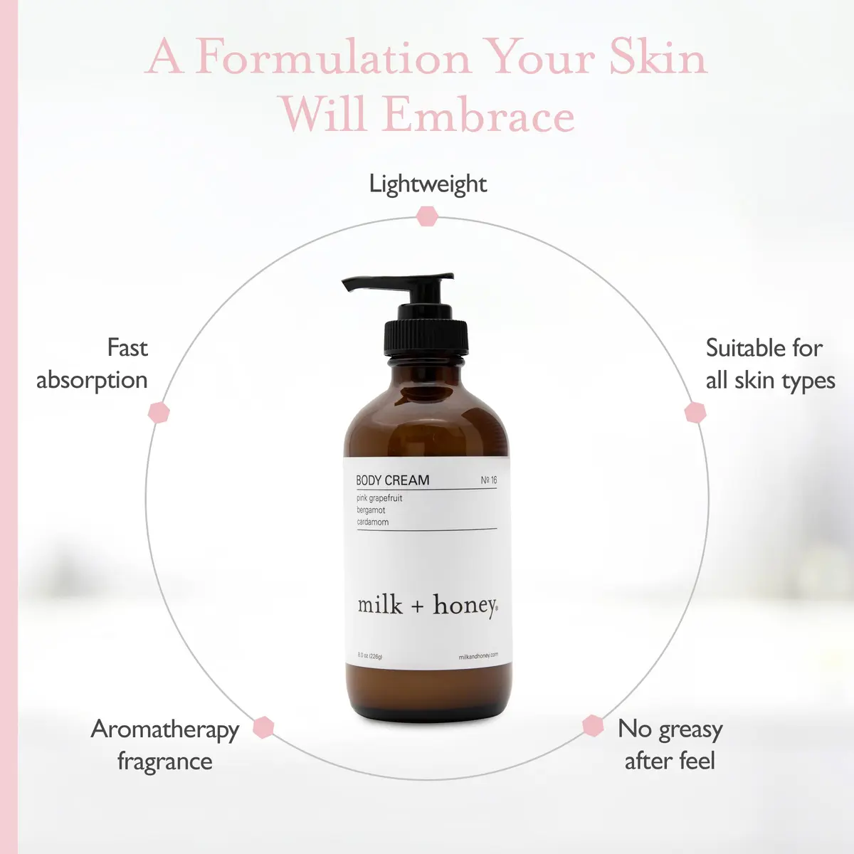 milk + honey Body Lotion No. 16, Pink Grapefruit Bergamot Cardamom, 8 oz | Ultra-Nourishing Moisturizer for All Skin Types - view 4