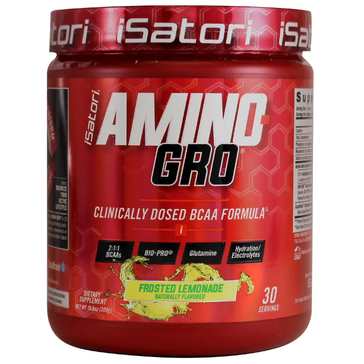 iSatori Amino-GRO BCAA Powder Frosted Lemonade Flavor | Clinically Dosed 2:1:1 Formula for Muscle Recovery & Performance - main product image