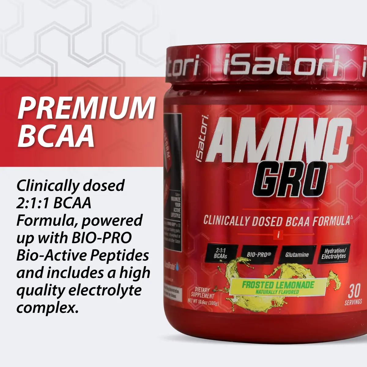 iSatori Amino-GRO BCAA Powder Frosted Lemonade Flavor | Clinically Dosed 2:1:1 Formula for Muscle Recovery & Performance - view 6