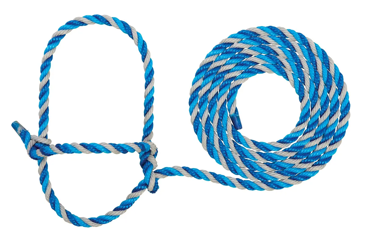 Weaver Livestock Braided Poly Rope Cattle Halter, Adjustable Cow Calf Halter, Livestock Handling Equipment for Showing, Dark Blue/Hurricane Blue/Gray | Durable, Adjustable & Comfortable - main product image