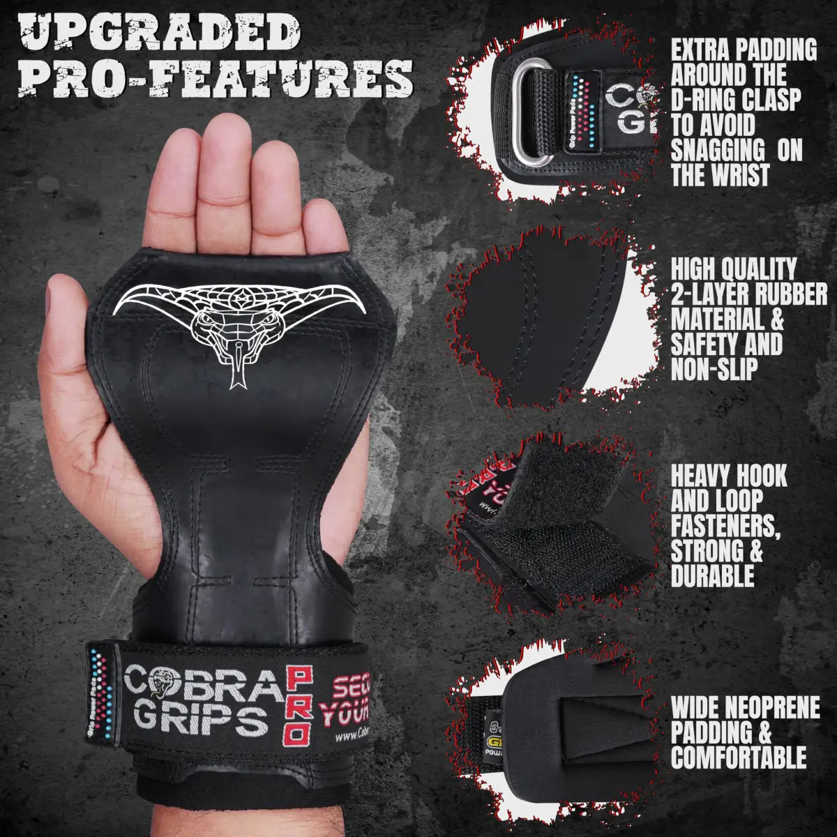 Cobra Grips PRO A PRO Black Rubber Weight Lifting Gloves with Wrist Wraps - 5.5 - 8.75" Wrist - view 3