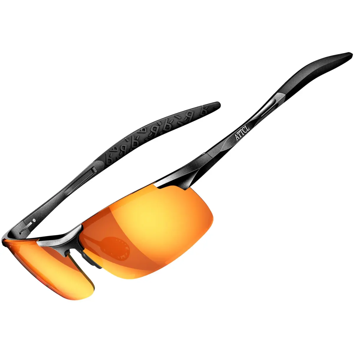 ATTCL Polarized Sports Sunglasses for Men: 2026-Black-Red Mirrored Lenses, UV400 Protection, Wrap Around Lightweight Metal Frame (64mm Lens Width) - main product image