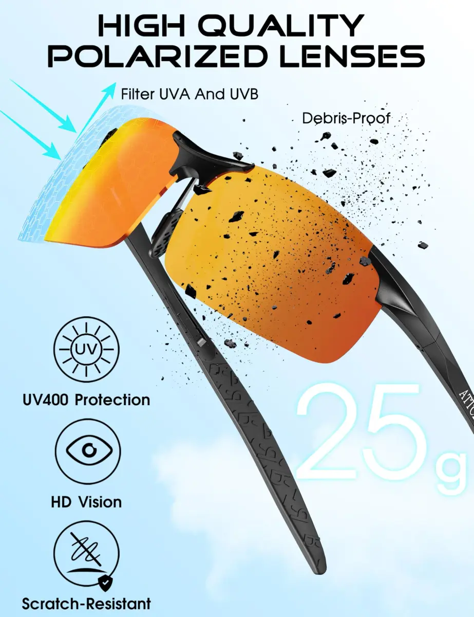ATTCL Polarized Sports Sunglasses for Men: 2026-Black-Red Mirrored Lenses, UV400 Protection, Wrap Around Lightweight Metal Frame (64mm Lens Width) - view 4