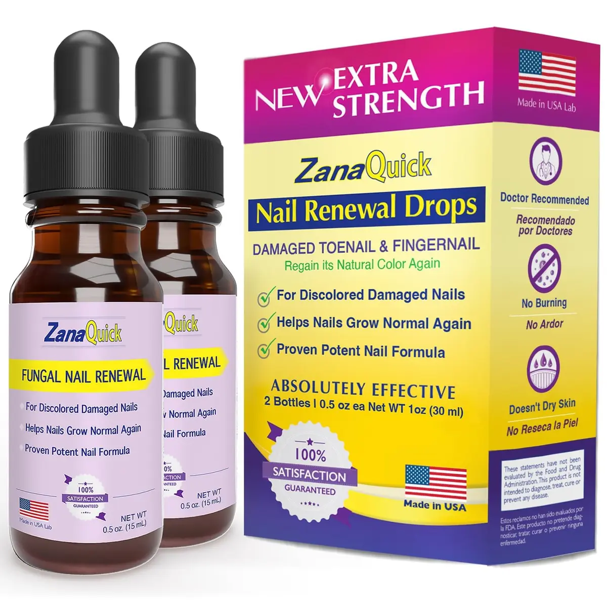 Zanaquick Extra Strength Toenail & Fingernail Repair Drops 0.5 Fl Oz (2 Pack) | Supports Healthy Nails - main product image