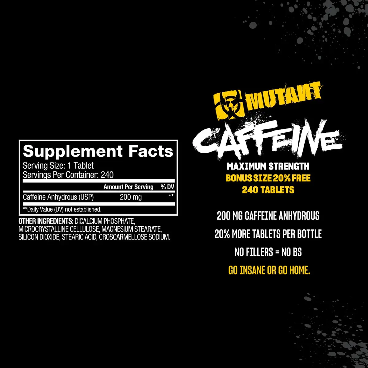 Mutant Caffeine Maximum Strength 200mg | 240 Tablets for Energy & Endurance - view 5
