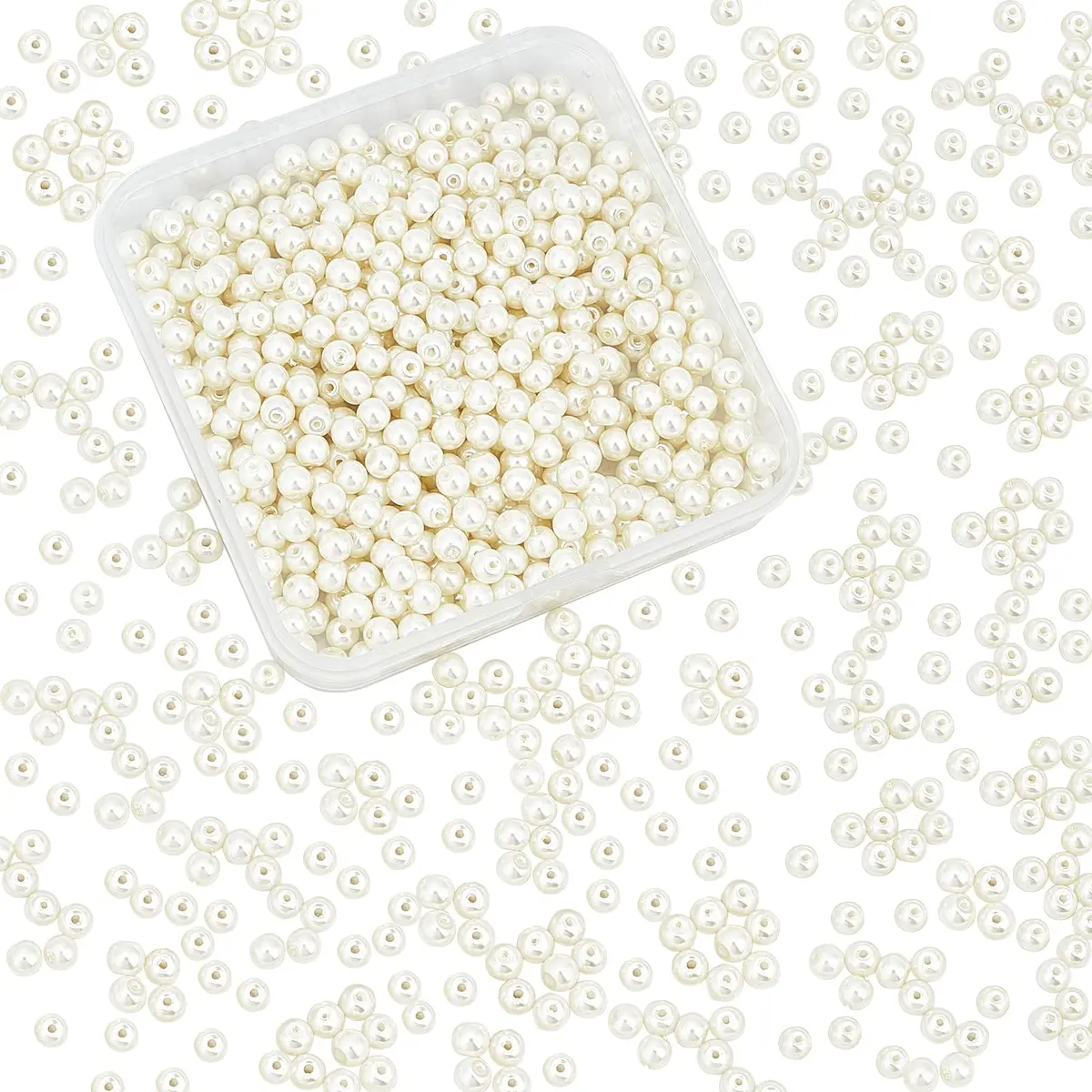 PH PandaHall 4mm Pearl Beads 1000 pcs Cream White | Smooth Satin Luster Jewelry Spacer Beads - main product image