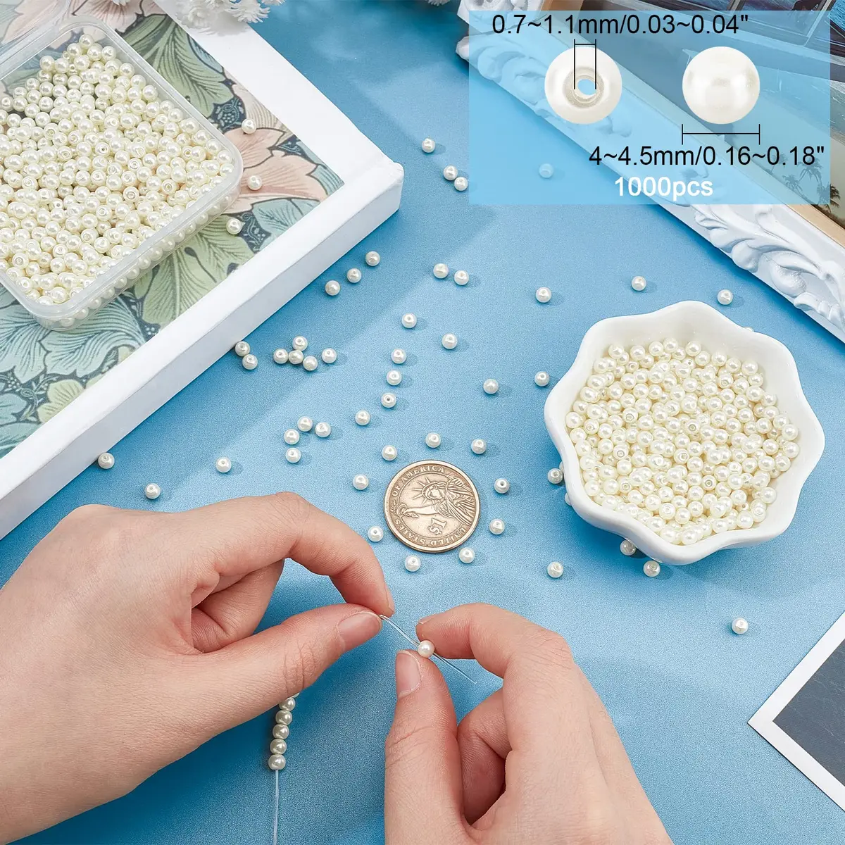 PH PandaHall 4mm Pearl Beads 1000 pcs Cream White | Smooth Satin Luster Jewelry Spacer Beads - view 6