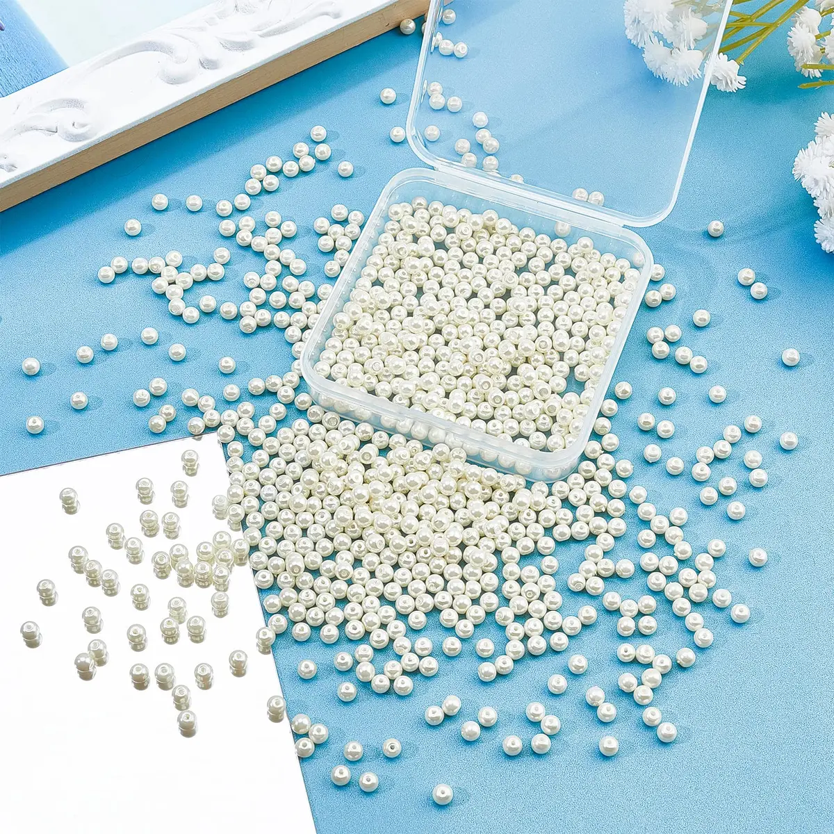 PH PandaHall 4mm Pearl Beads 1000 pcs Cream White | Smooth Satin Luster Jewelry Spacer Beads - view 2