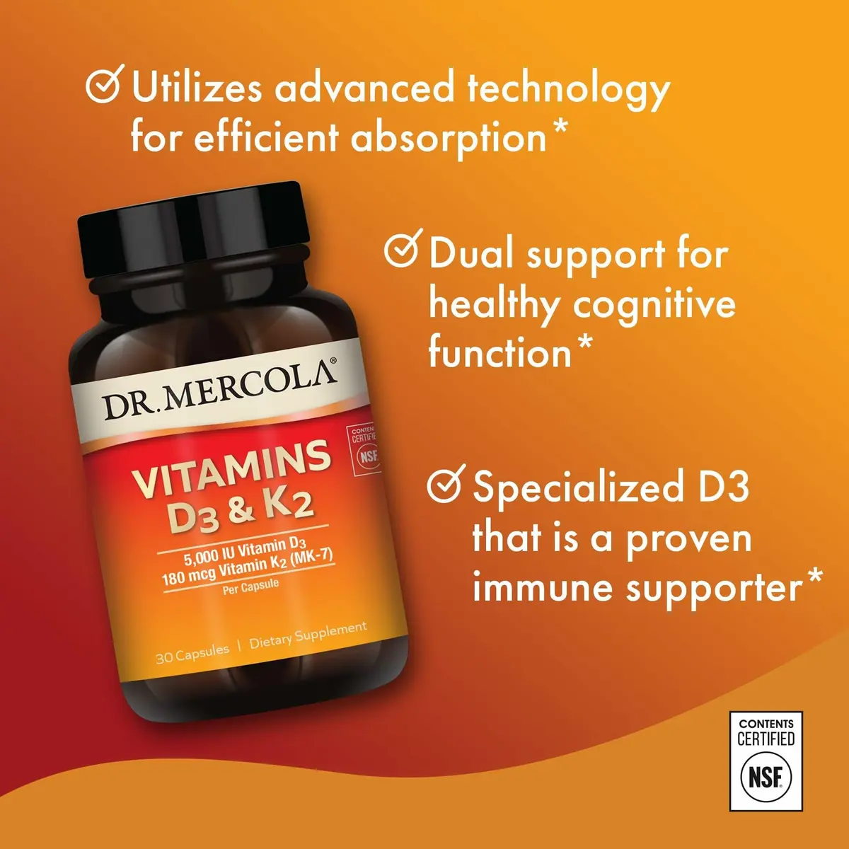 Dr. Mercola Vitamins D3 and K2, 30 Capsules | Supports Heart & Bone Health, 5000 IU - view 5