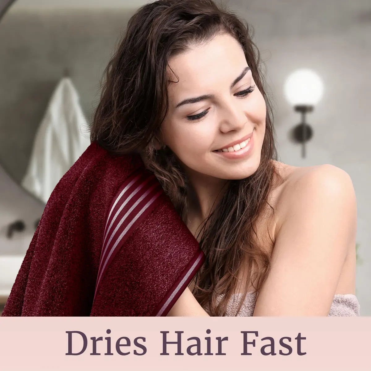 Lavish Home Bathroom Towels Set, 8-Piece, Burgundy | Spa-Quality Cotton, Quick-Dry, Soft - view 5