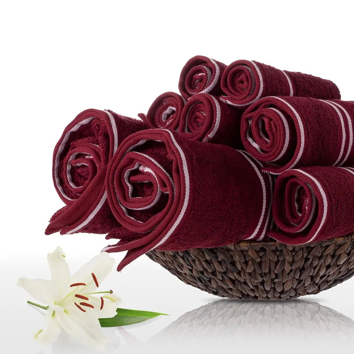 Lavish Home Bathroom Towels Set, 8-Piece, Burgundy | Spa-Quality Cotton, Quick-Dry, Soft - view 8