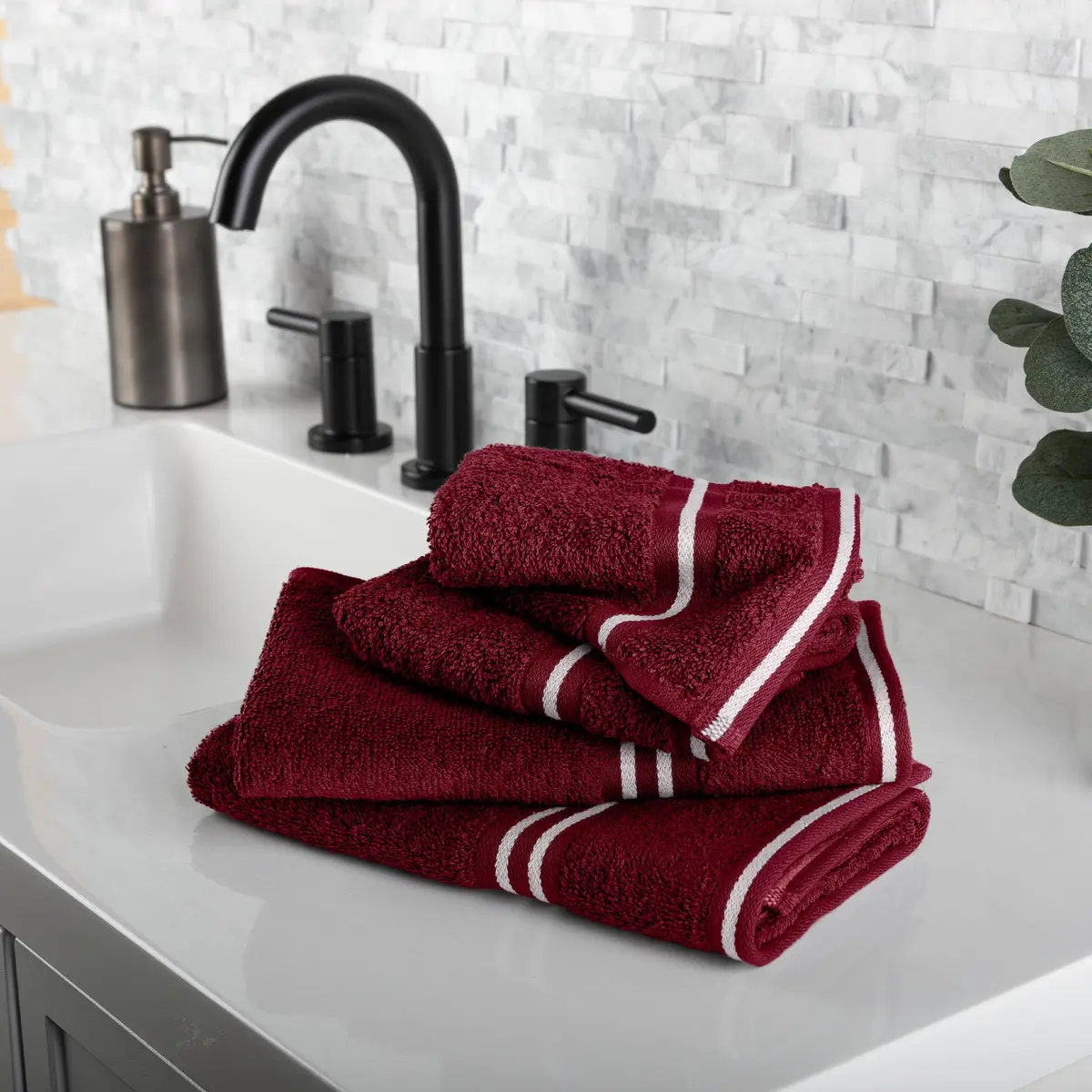 Lavish Home Bathroom Towels Set, 8-Piece, Burgundy | Spa-Quality Cotton, Quick-Dry, Soft - view 2