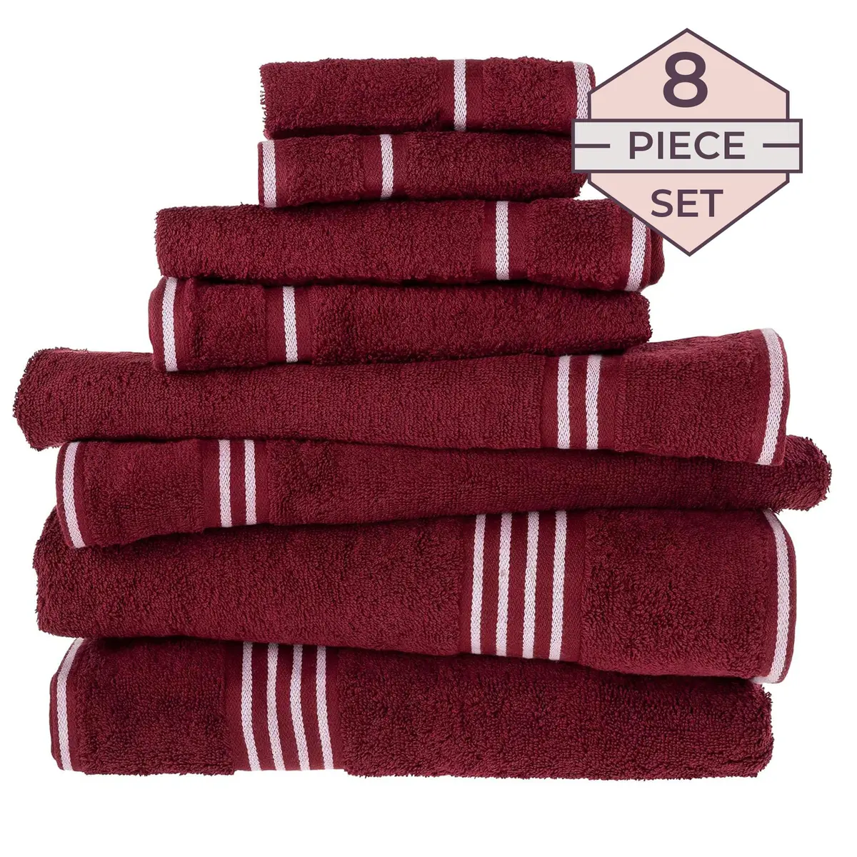 Lavish Home Bathroom Towels Set, 8-Piece, Burgundy | Spa-Quality Cotton, Quick-Dry, Soft - view 3