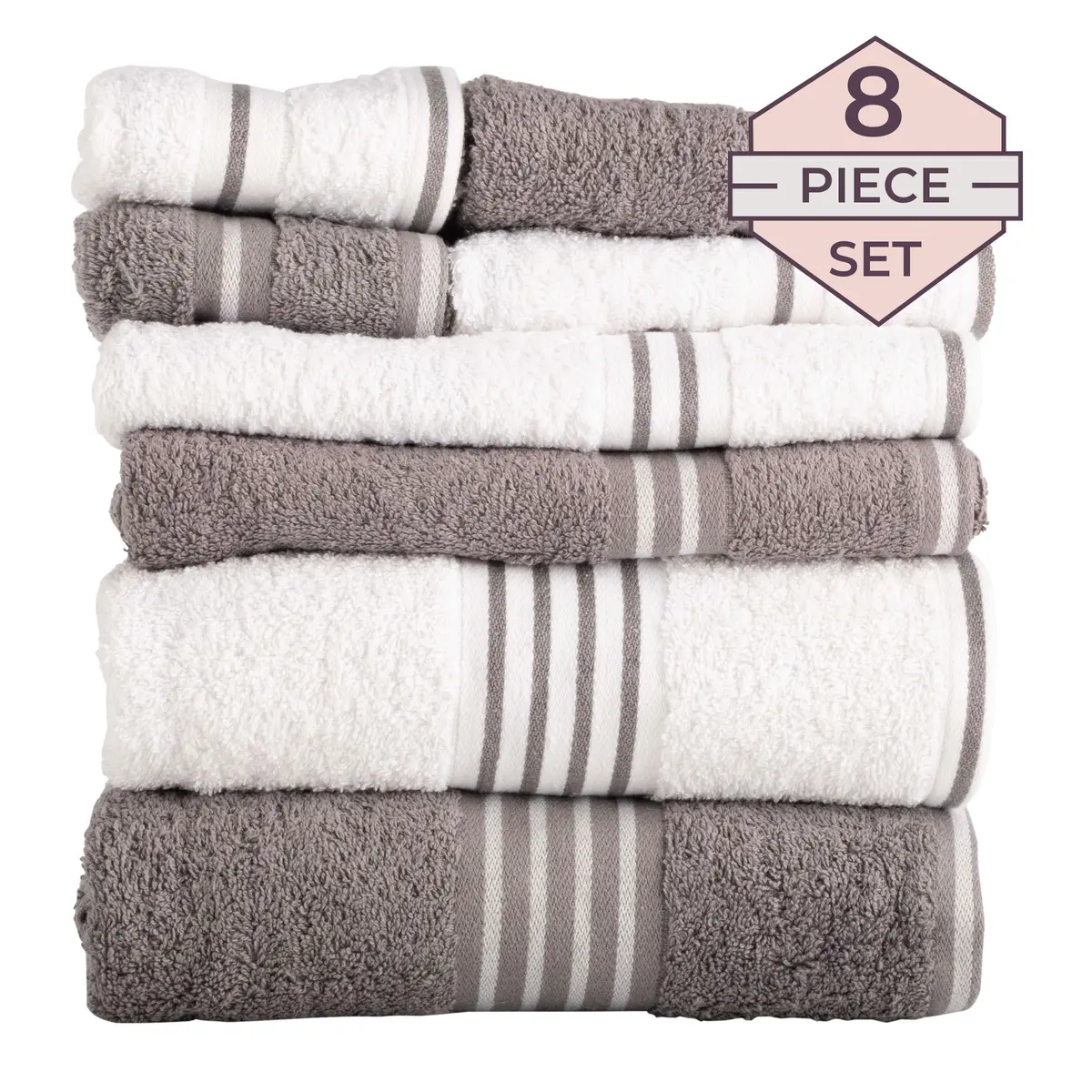 Lavish Home Rio 8 Piece 100% Cotton Towel Set - White & Silver | Soft & Absorbent 575 GSM - view 3