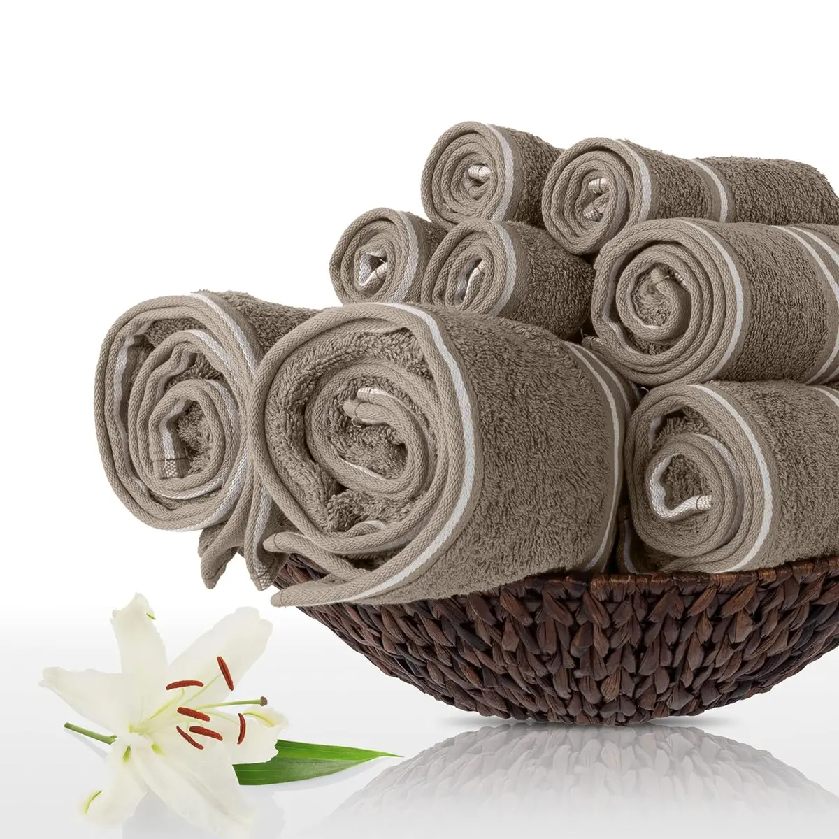 Lavish Home Bathroom Towels Set, 8-Piece, Taupe | Plush 575 GSM Cotton for Spa & Home Use - view 8