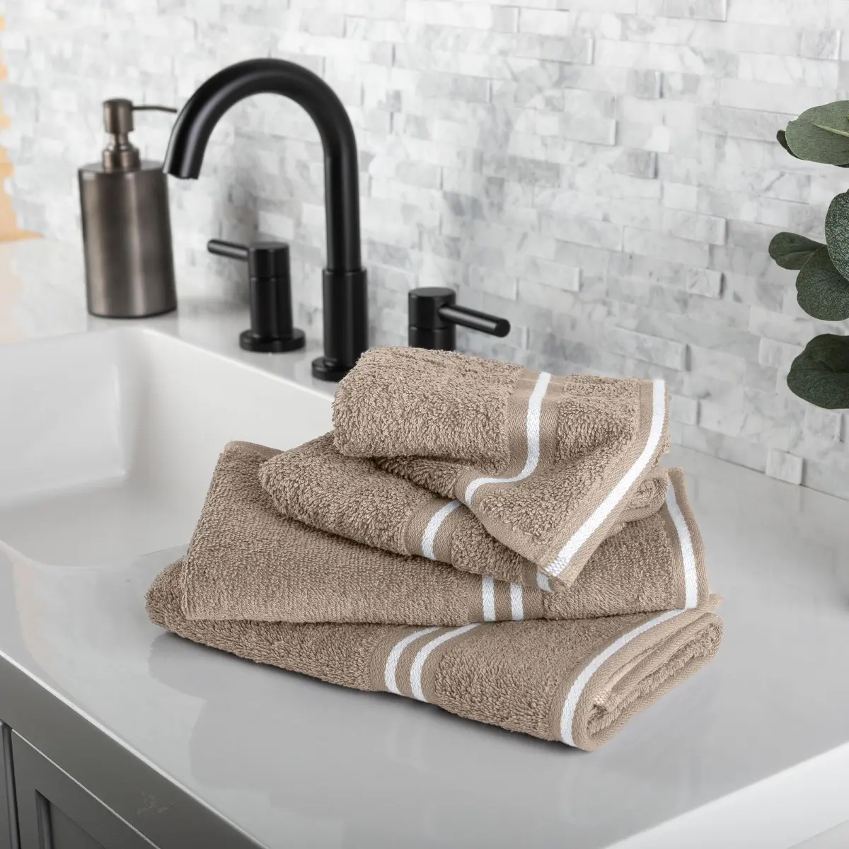 Lavish Home Bathroom Towels Set, 8-Piece, Taupe | Plush 575 GSM Cotton for Spa & Home Use - view 2