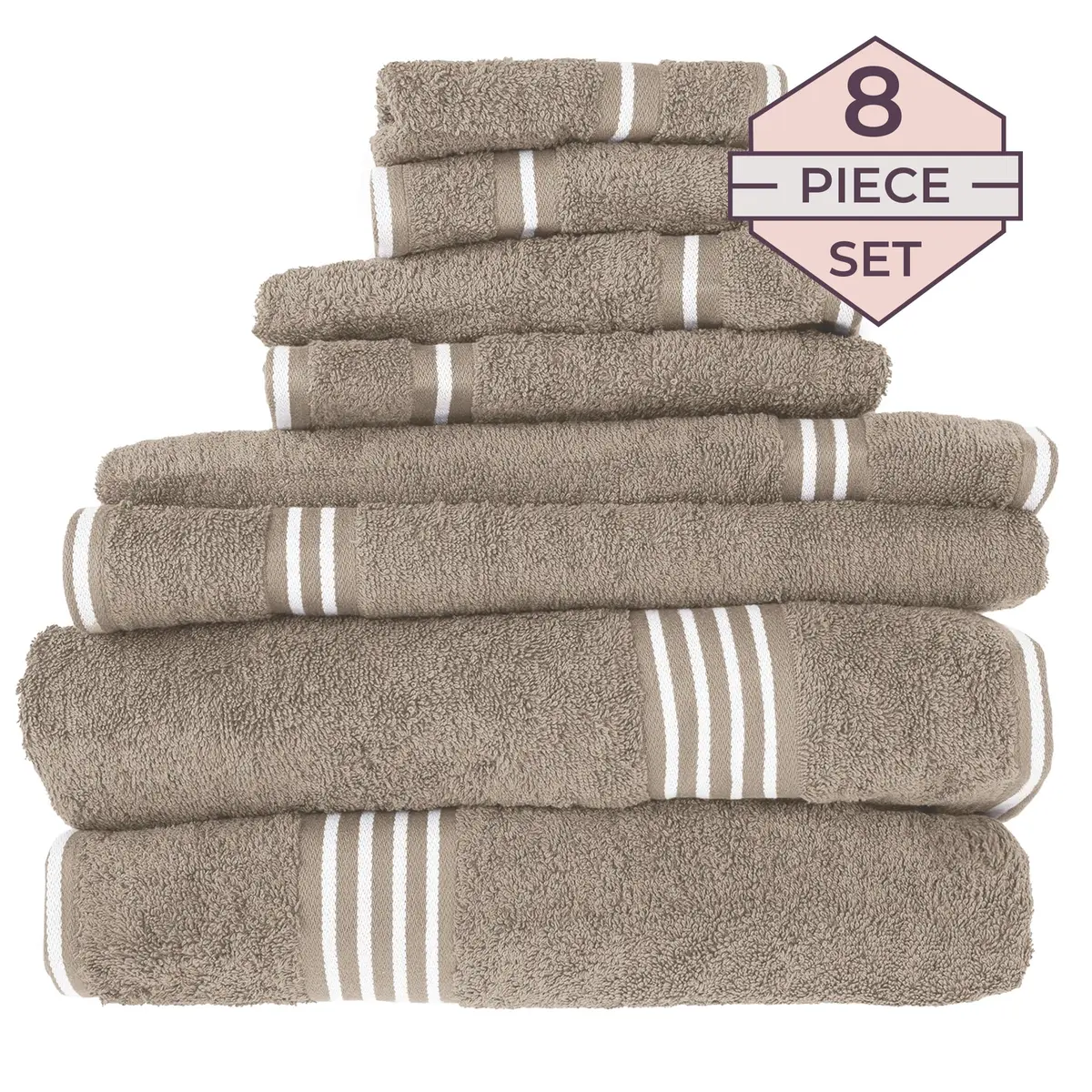 Lavish Home Bathroom Towels Set, 8-Piece, Taupe | Plush 575 GSM Cotton for Spa & Home Use - view 3