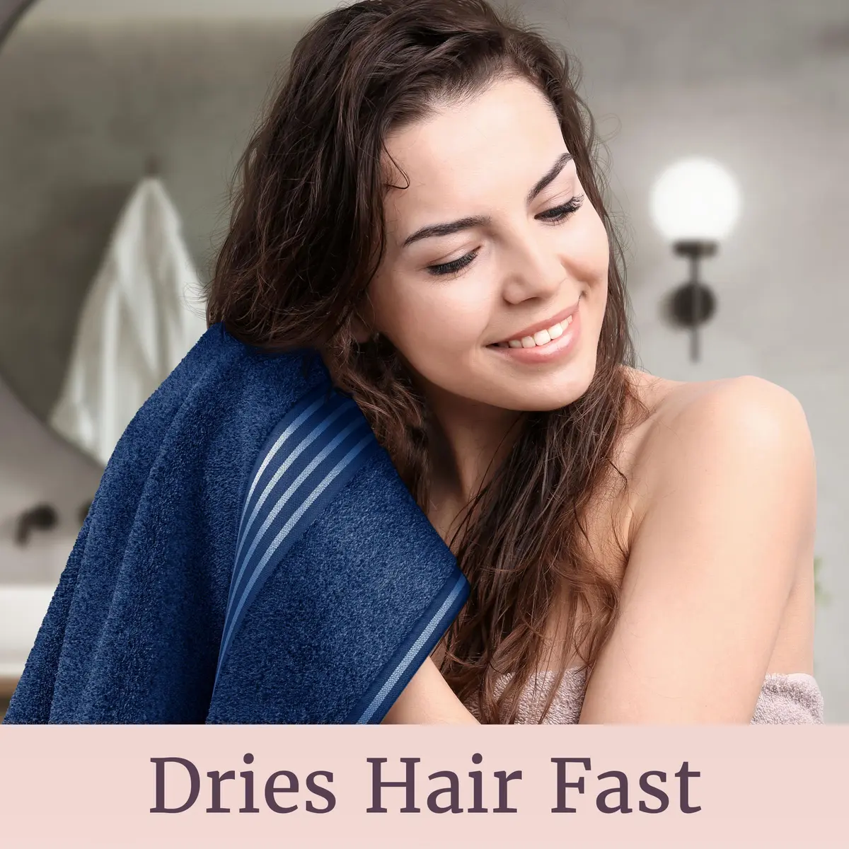 Lavish Home Bathroom Towels Set, 8-Piece Navy | Plush 575 GSM Cotton for Spa & Daily Use - view 5