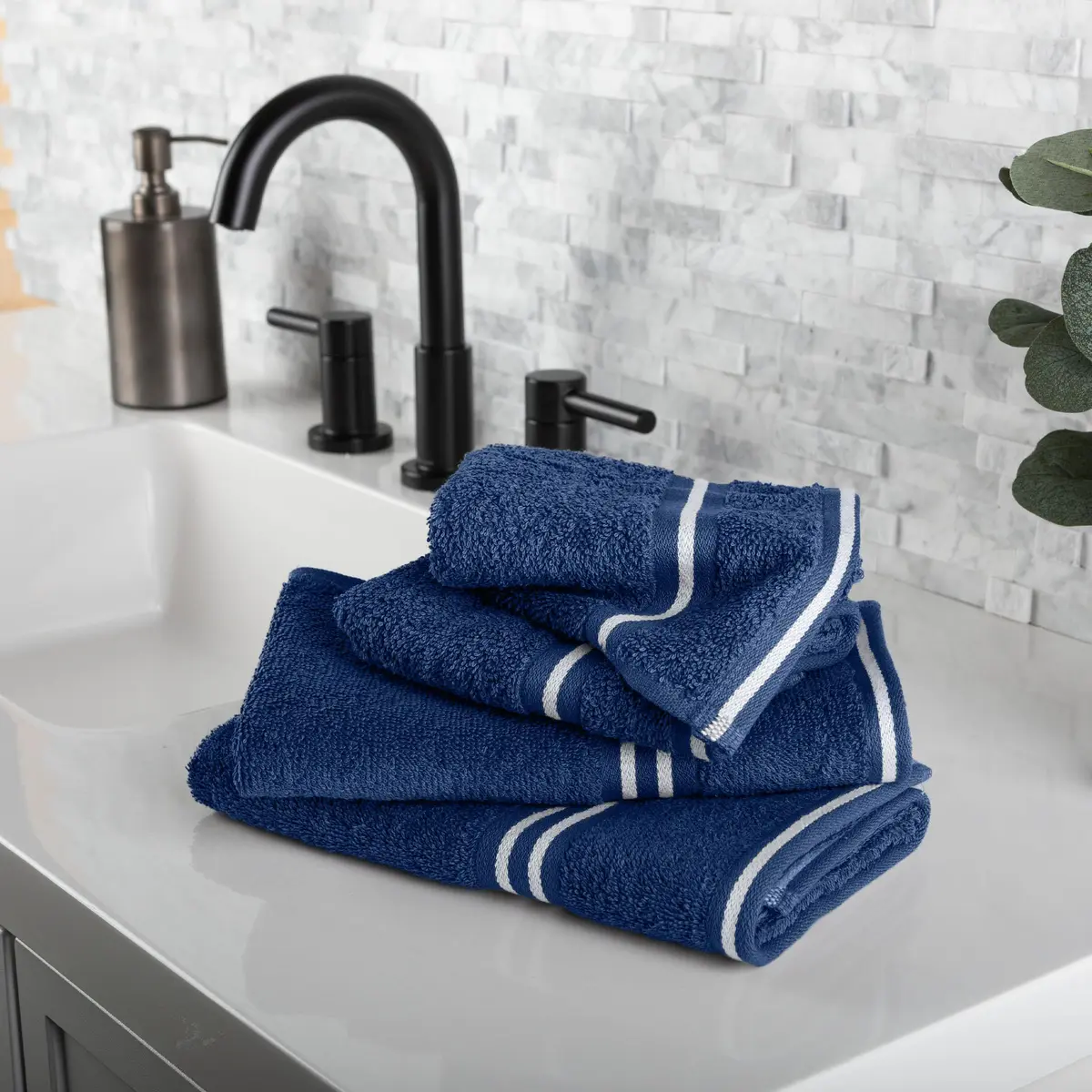 Lavish Home Bathroom Towels Set, 8-Piece Navy | Plush 575 GSM Cotton for Spa & Daily Use - view 2