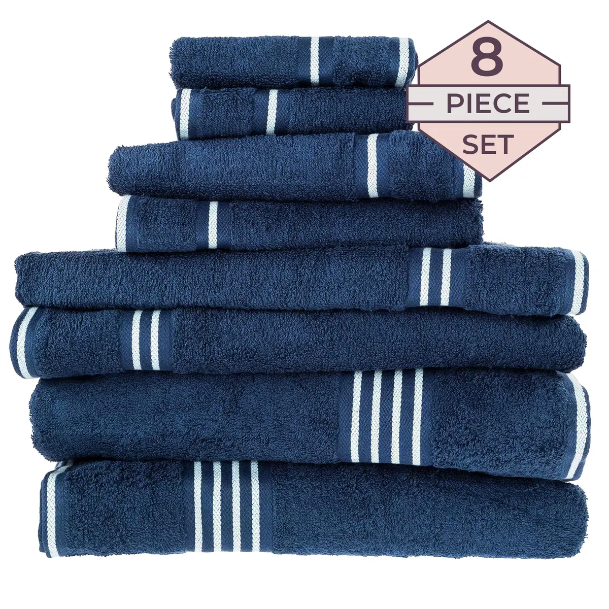 Lavish Home Bathroom Towels Set, 8-Piece Navy | Plush 575 GSM Cotton for Spa & Daily Use - view 3