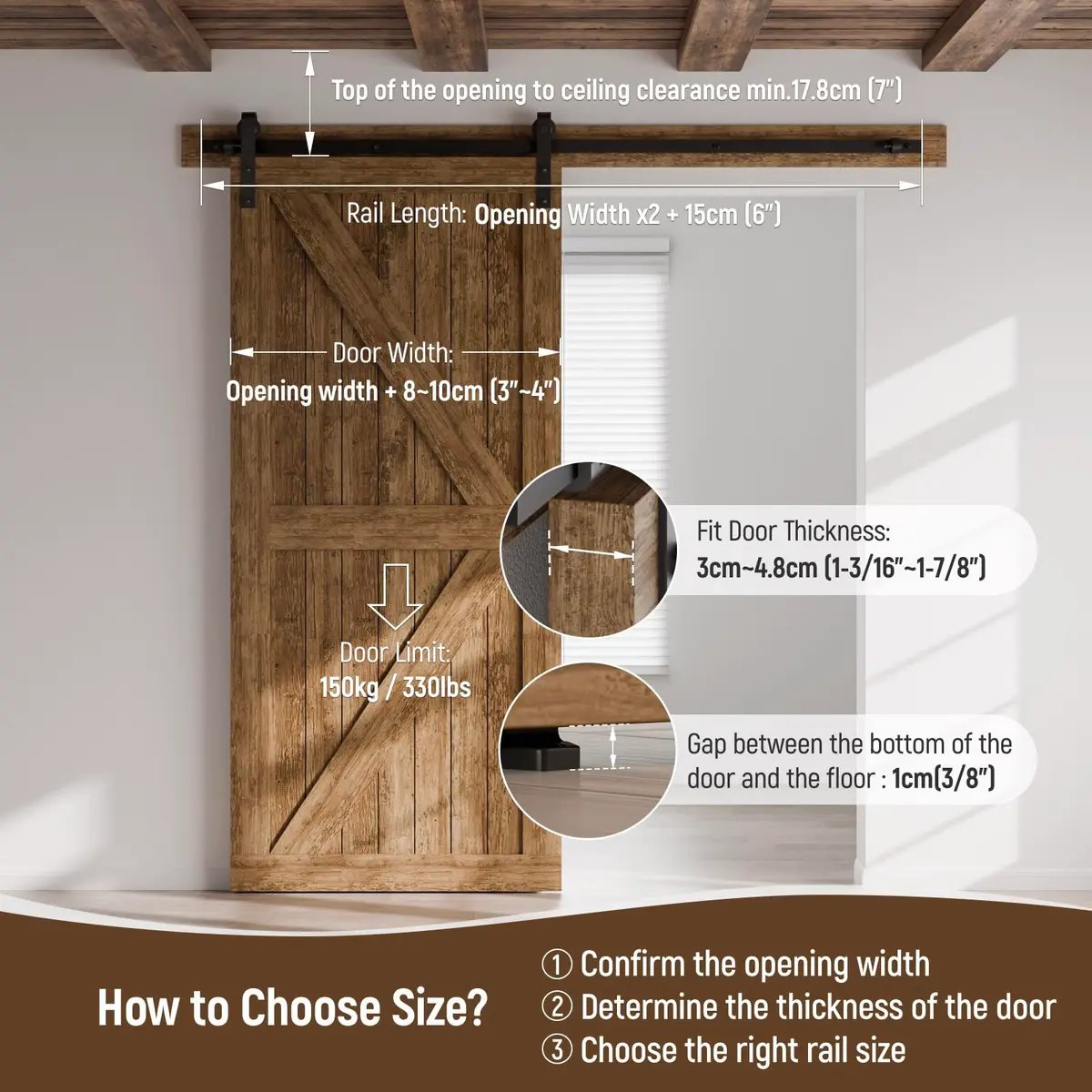 CCJH 6ft (1.83m) Sliding Barn Door Hardware Kit | Black Carbon Steel Roller for 36" Wide Doors - view 5