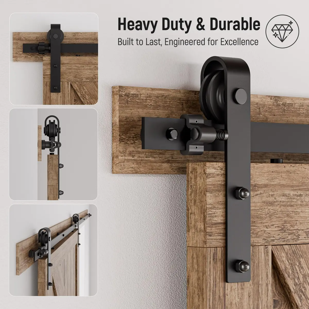 CCJH 6ft (1.83m) Sliding Barn Door Hardware Kit | Black Carbon Steel Roller for 36" Wide Doors - view 6
