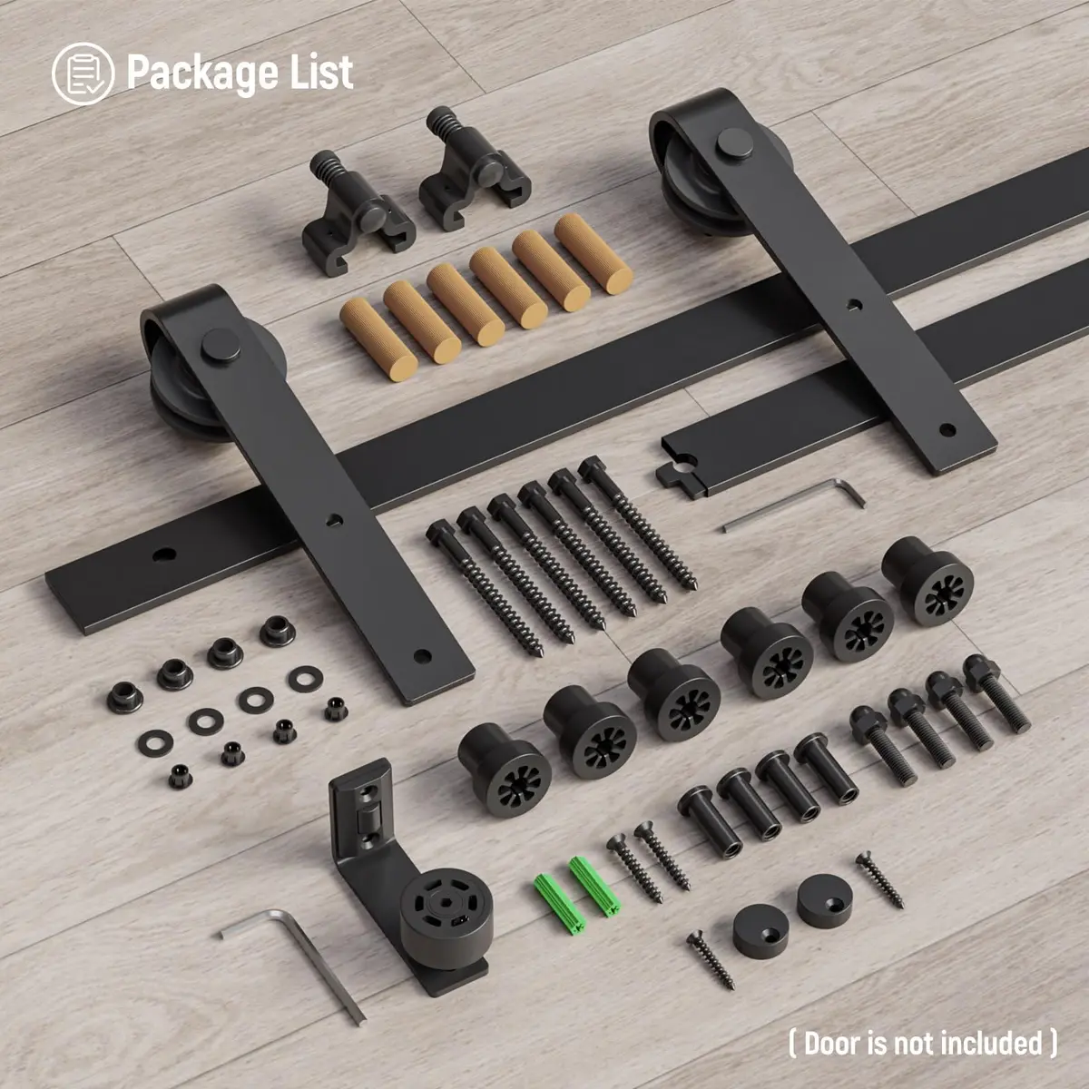 CCJH 6ft (1.83m) Sliding Barn Door Hardware Kit | Black Carbon Steel Roller for 36" Wide Doors - view 7