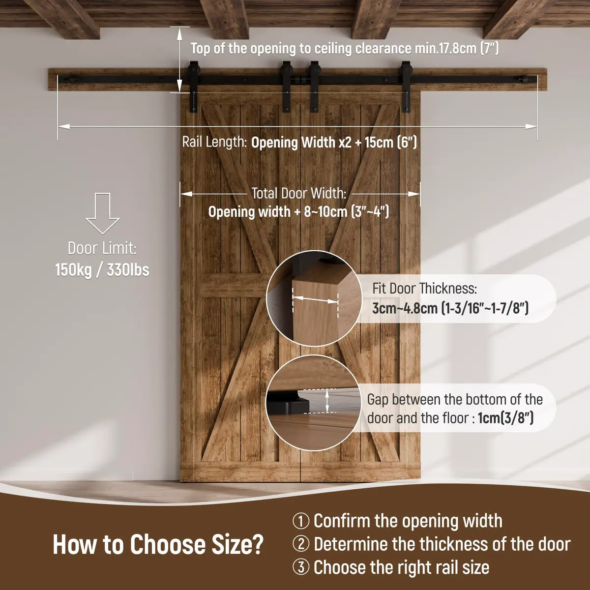 CCJH 12FT Sliding Barn Door Hardware Kit for Double Doors | Heavy Duty Steel Track with Smooth Nylon Wheels - view 4