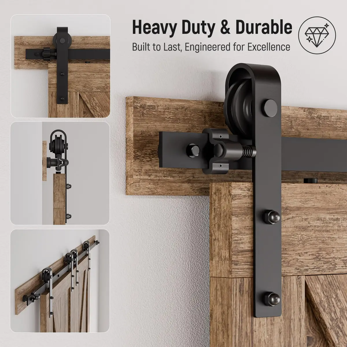 CCJH 13FT Sliding Barn Door Hardware Kit for Double Doors, Black | Heavy Duty Steel Track System - view 5