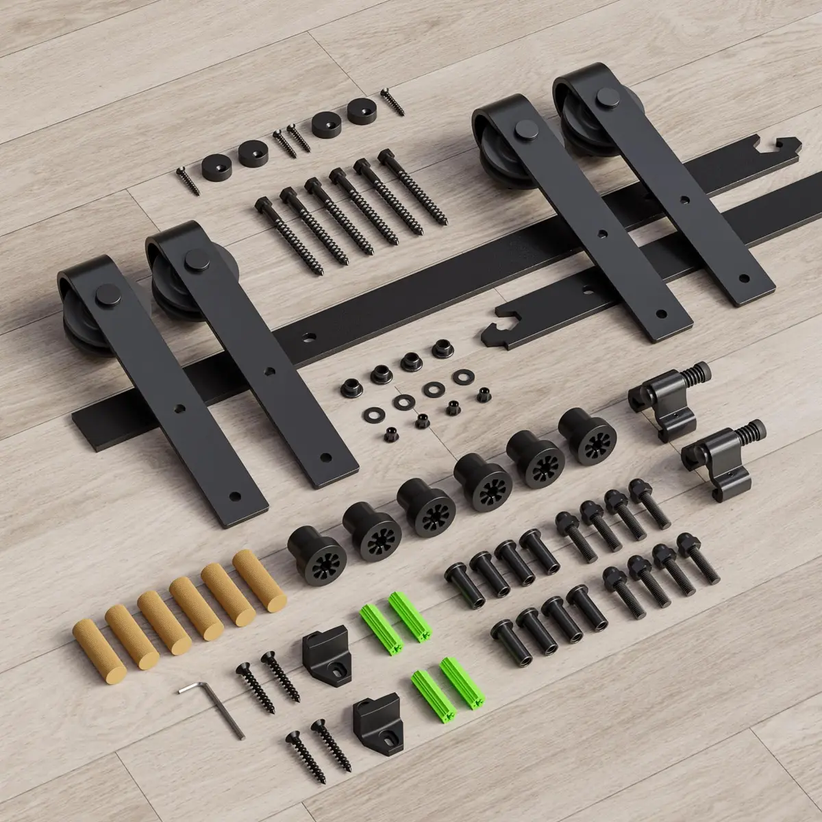 CCJH 13FT Sliding Barn Door Hardware Kit for Double Doors, Black | Heavy Duty Steel Track System - view 6