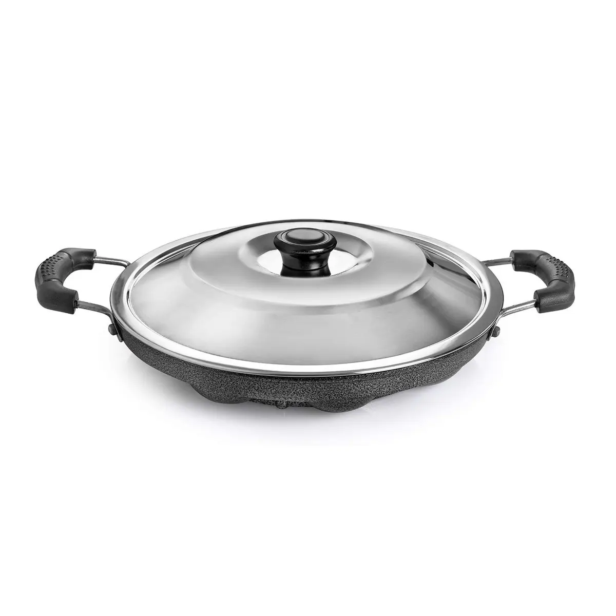 TOSAA Appam Patra with Lid, 12 Cavity, 23 cm (9 inch) Black | Non-Stick German Coating - view 2