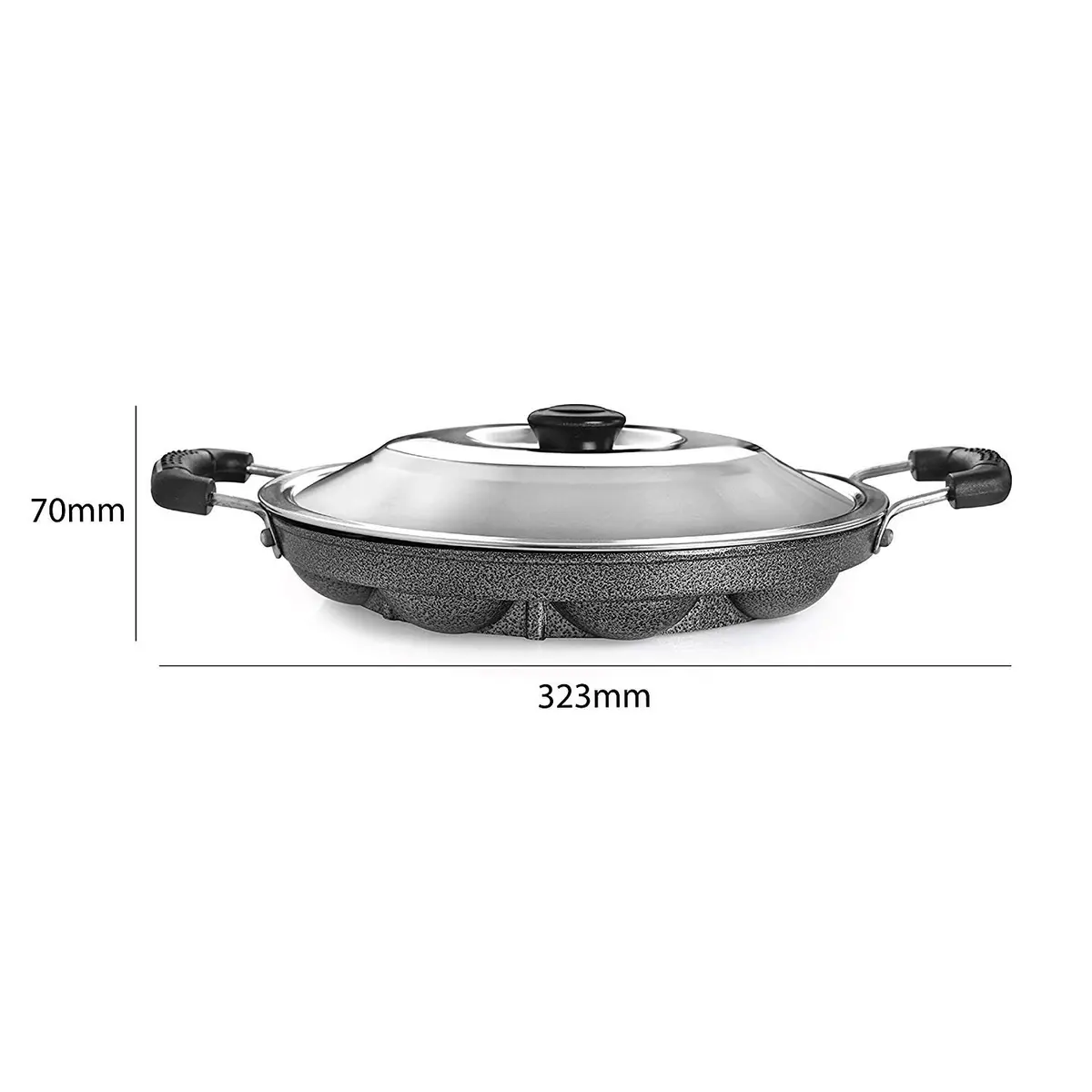 TOSAA Appam Patra with Lid, 12 Cavity, 23 cm (9 inch) Black | Non-Stick German Coating - view 3