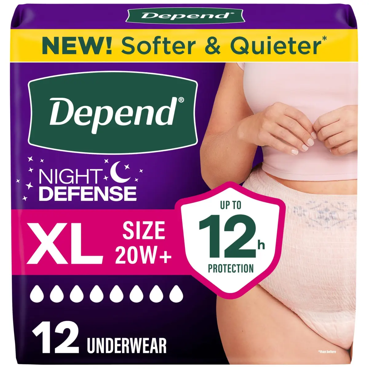 Depend Night Defense Adult Incontinence Underwear for Women XL | 12 Count | 12 Hours Overnight Protection - main product image
