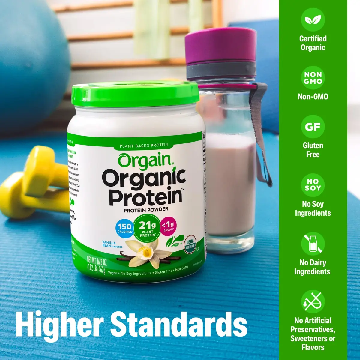 Orgain Organic Vegan Protein Powder Vanilla Bean 463g (1.02 lb) | 21g Plant Protein Per Serving - view 3