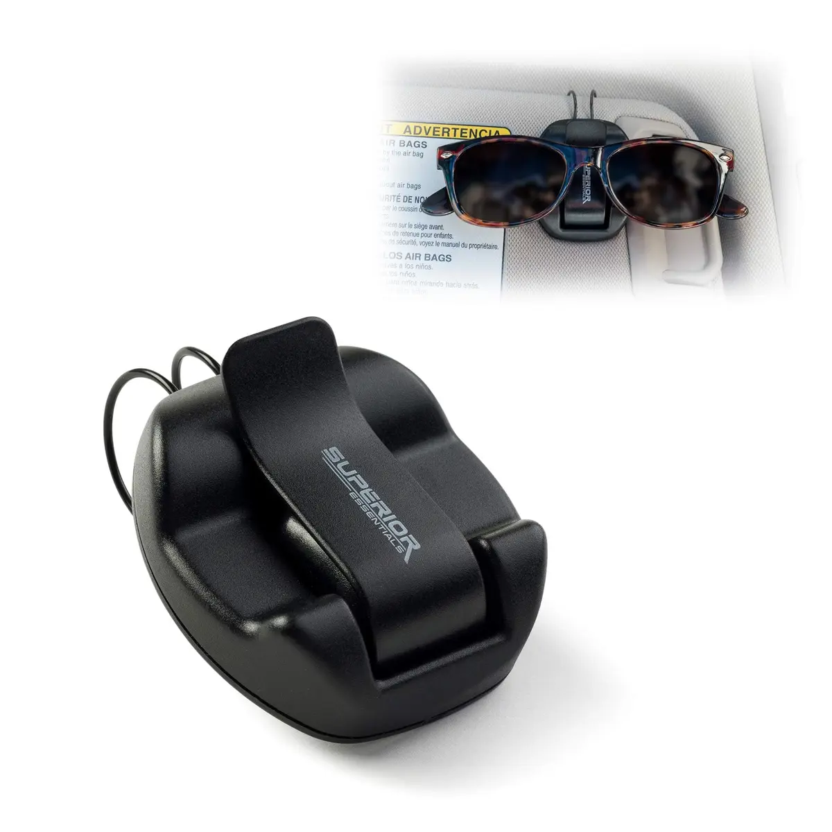 SUPERIOR ESSENTIALS Sunglasses Holder for Sun Visor/Air Vent - Black, 1 Pack | Easy One Handed Operation - main product image