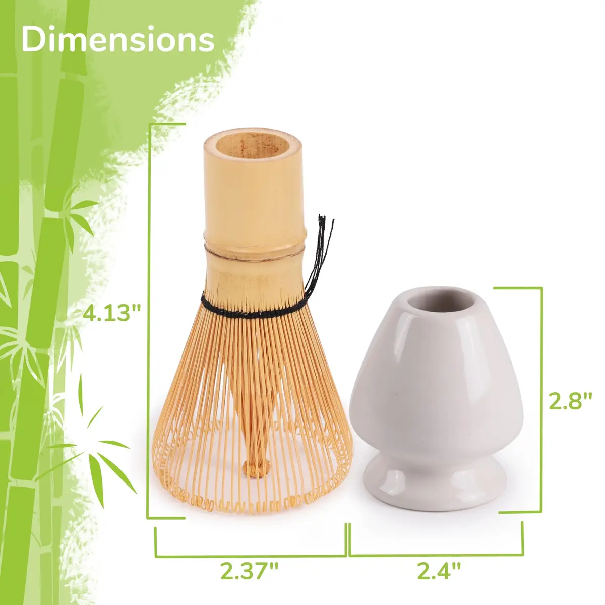 BambooMN Matcha Green Tea Whisk & Scoop 4 Piece Set - White Holder | Traditional Japanese Tea Utensils - view 3