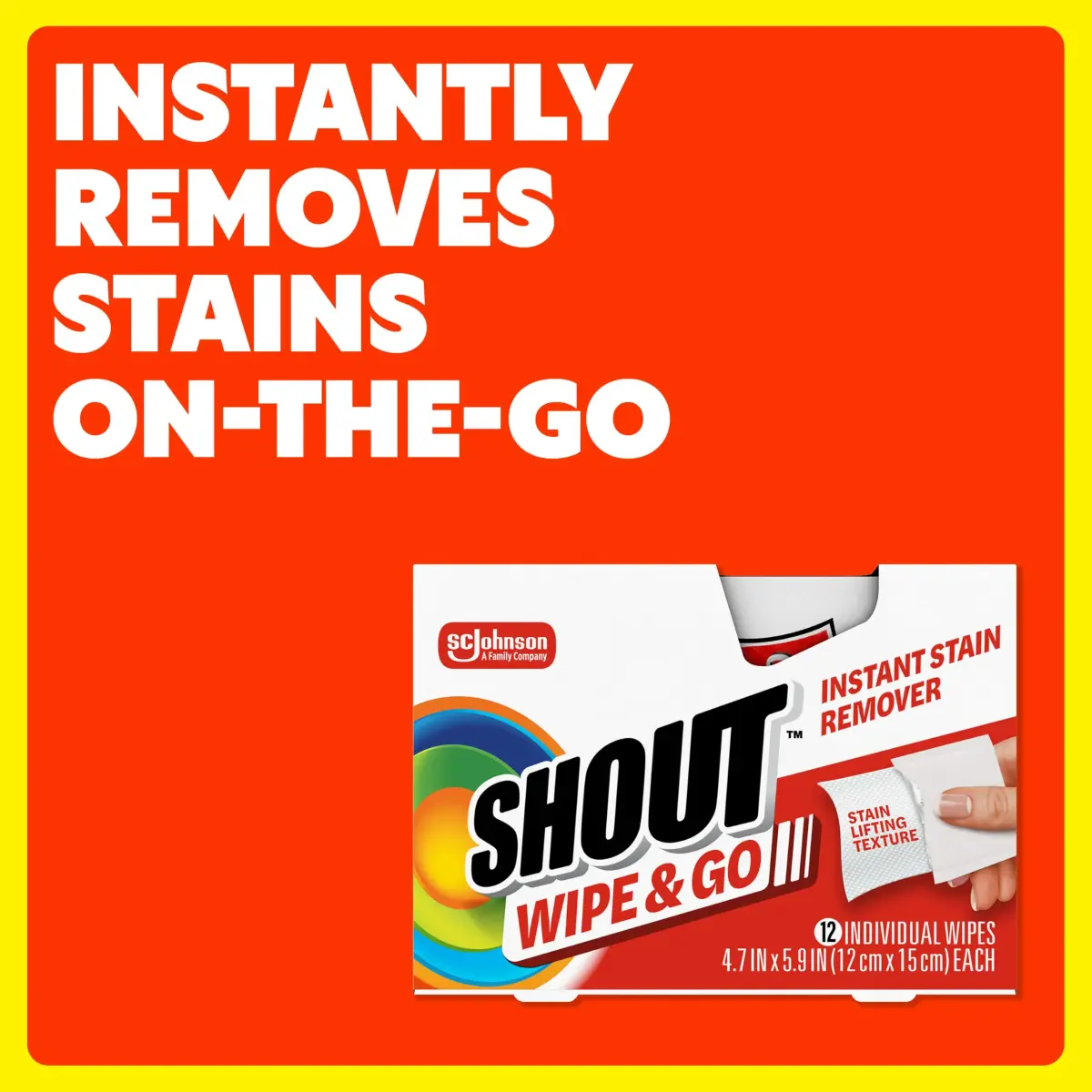 Shout Wipe & Go Instant Stain Remover Wipes 144 Count | Portable Stain Solution for On-the-Go Messes - view 2