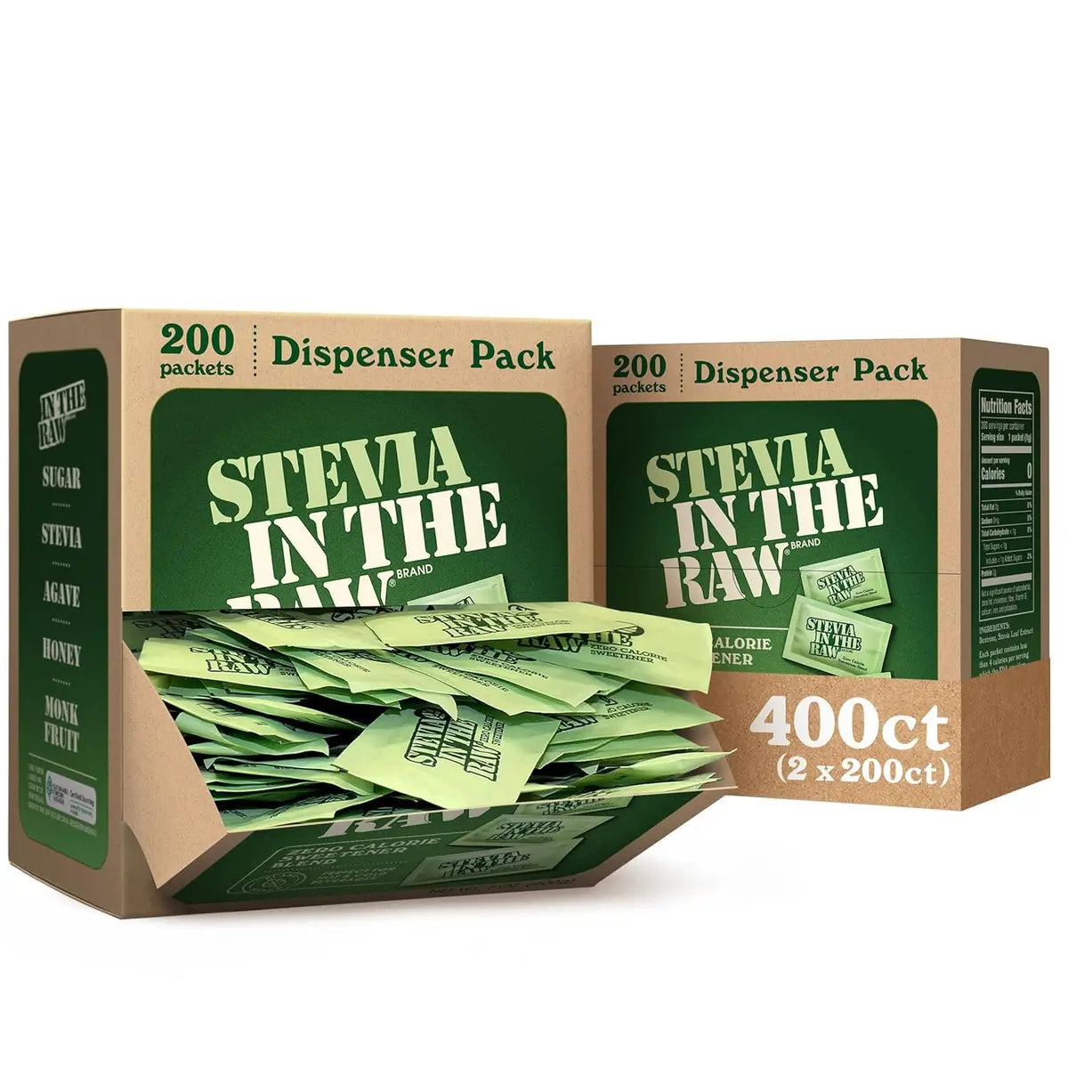 IN THE RAW Stevia Sweetener Packets 400 Count | Zero Calorie Plant-Based Sugar Substitute - main product image