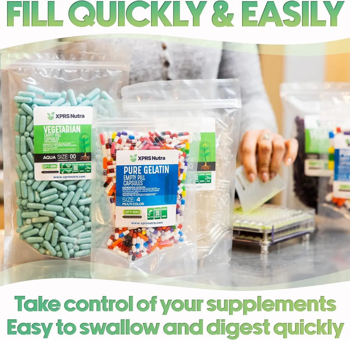 XPRS Nutra Size 3 Empty Capsules 500 Count | Premium Gelatin Pills for DIY Supplements - view 2