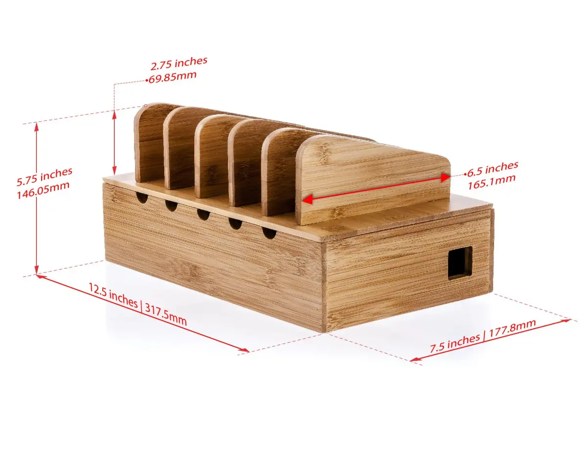 Prosumer's Choice Wooden Charging Station Organizer 12.5" L x 7.5" W x 6.5" H | Holds 5 Devices with Cable Management - view 5