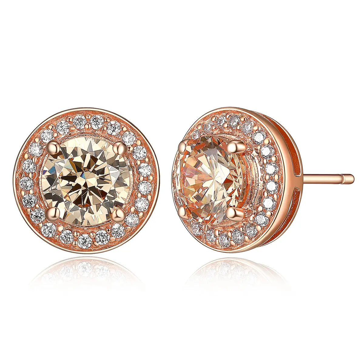 Morgan & Paige Silver 14k Rose Gold Plated CZ Round Halo Stud Earrings | Hypoallergenic, Gift-Ready (70-120 chars) - main product image