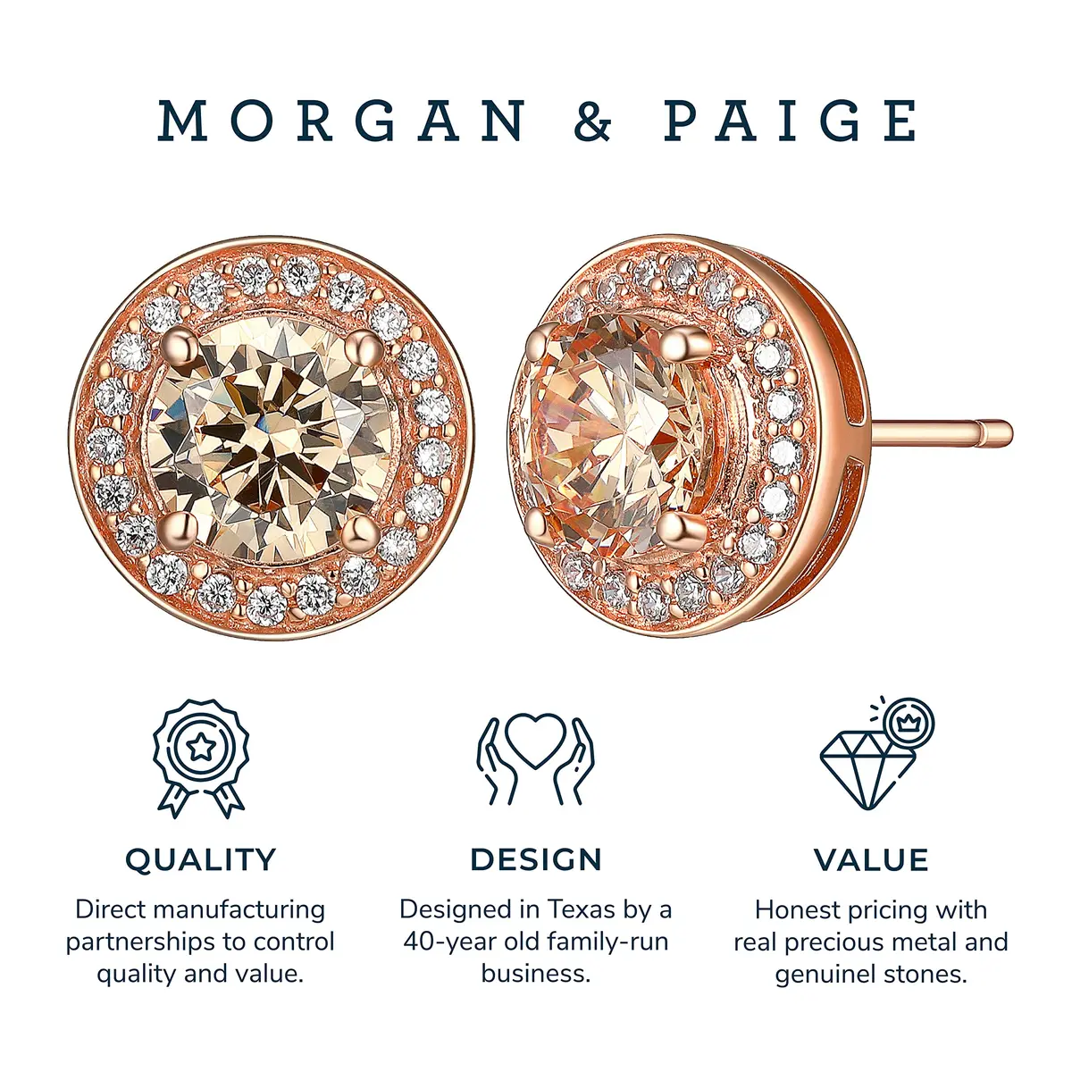 Morgan & Paige Silver 14k Rose Gold Plated CZ Round Halo Stud Earrings | Hypoallergenic, Gift-Ready (70-120 chars) - view 5
