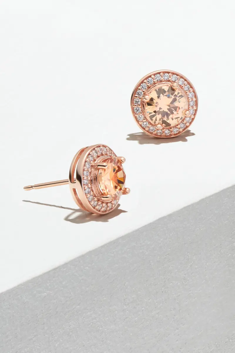 Morgan & Paige Silver 14k Rose Gold Plated CZ Round Halo Stud Earrings | Hypoallergenic, Gift-Ready (70-120 chars) - view 7