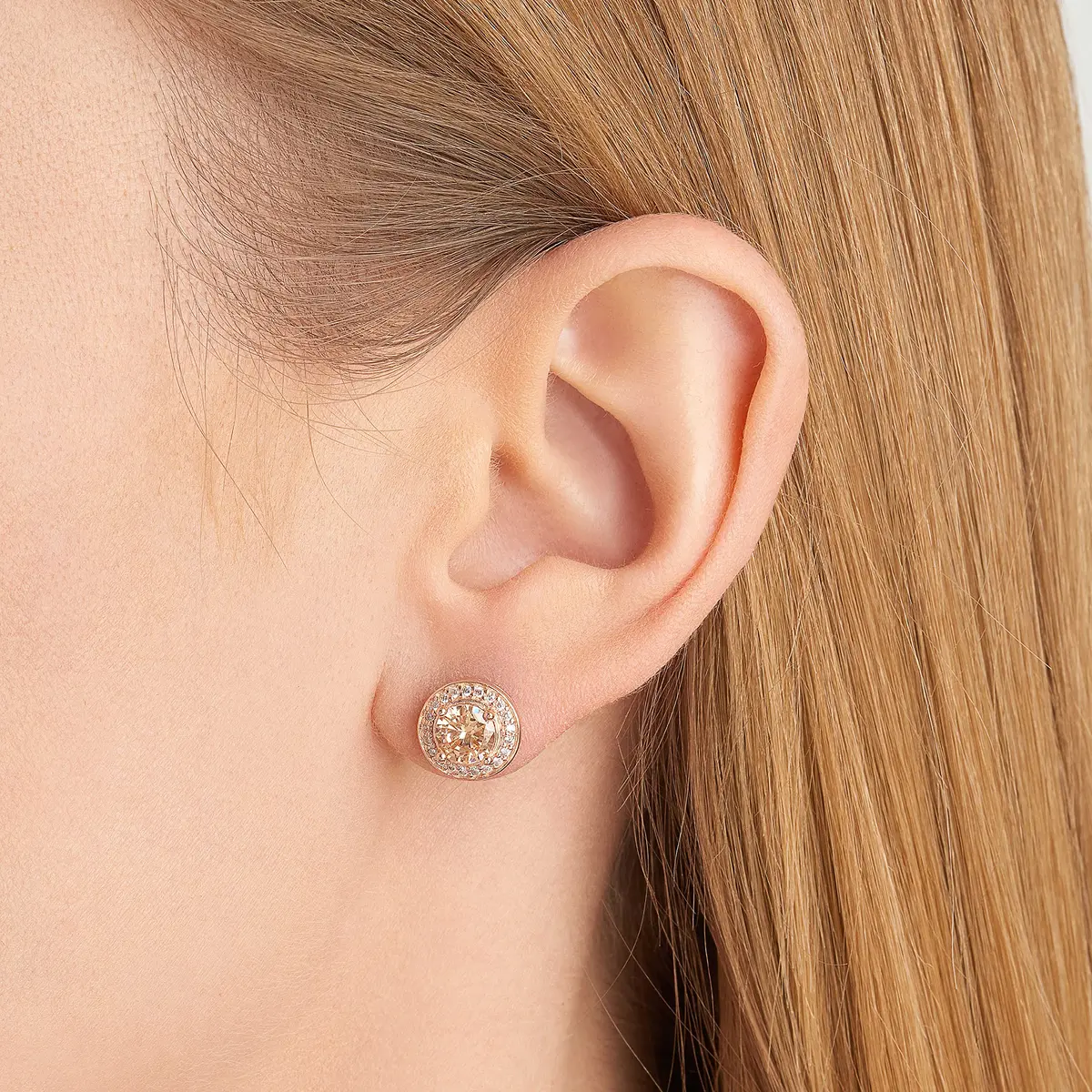 Morgan & Paige Silver 14k Rose Gold Plated CZ Round Halo Stud Earrings | Hypoallergenic, Gift-Ready (70-120 chars) - view 2
